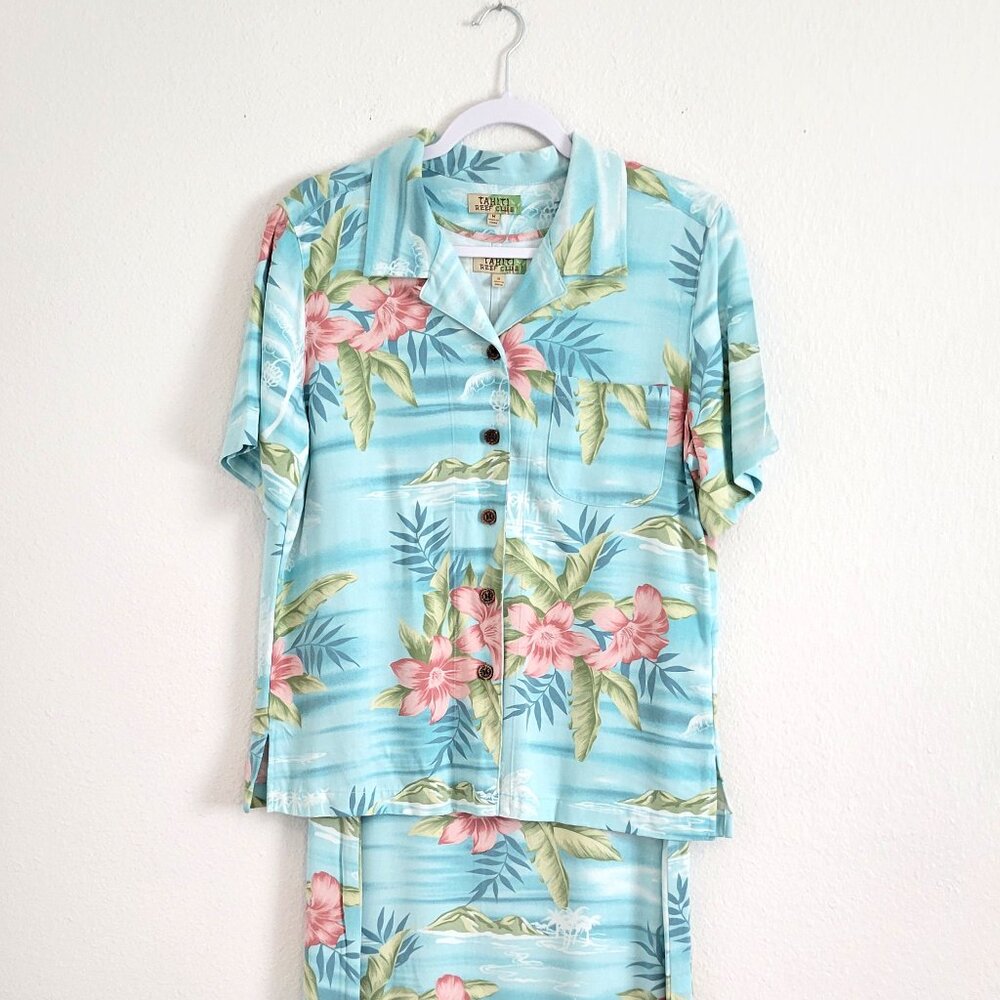 Tahiti Reef Club Dress Floral Hawaiian Sleeveless Maxi With Jacket Beach Rayon